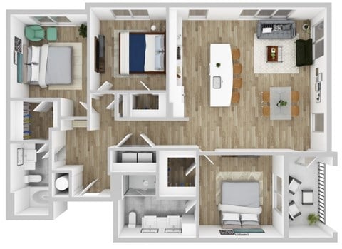 Floor plan for 3 beds, 2 baths, 1422 sqft
